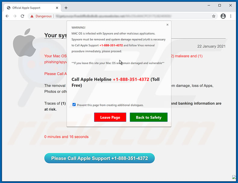 MAC OS Is Infected With Spyware pop-up scam (2021-01-22)