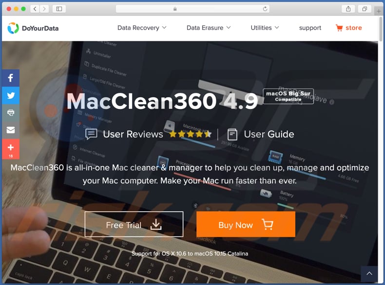 Website used to promote MacClean360 PUA