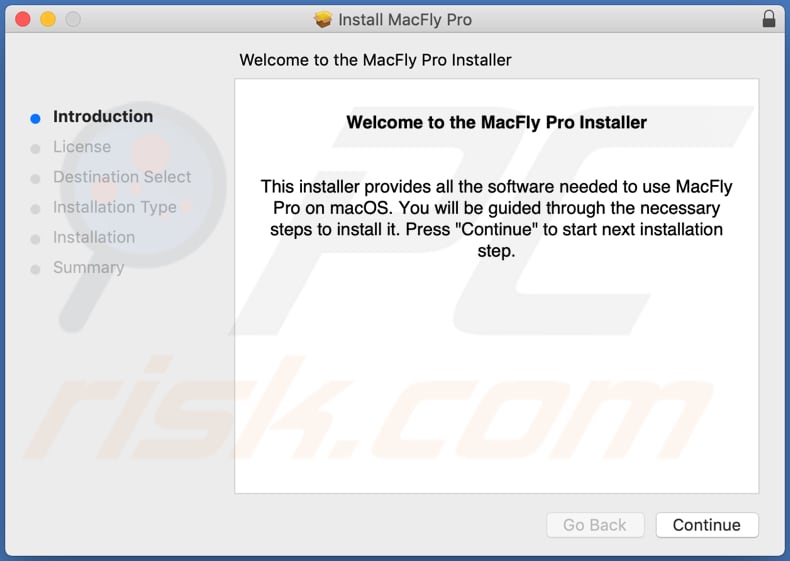 Installation setup of MacFly Pro PUA