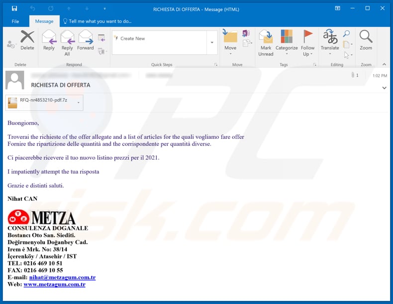 METZA email virus malspam campaign