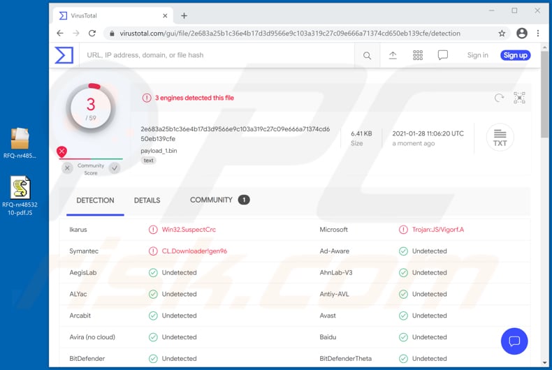 metza email virus virustotal detections list