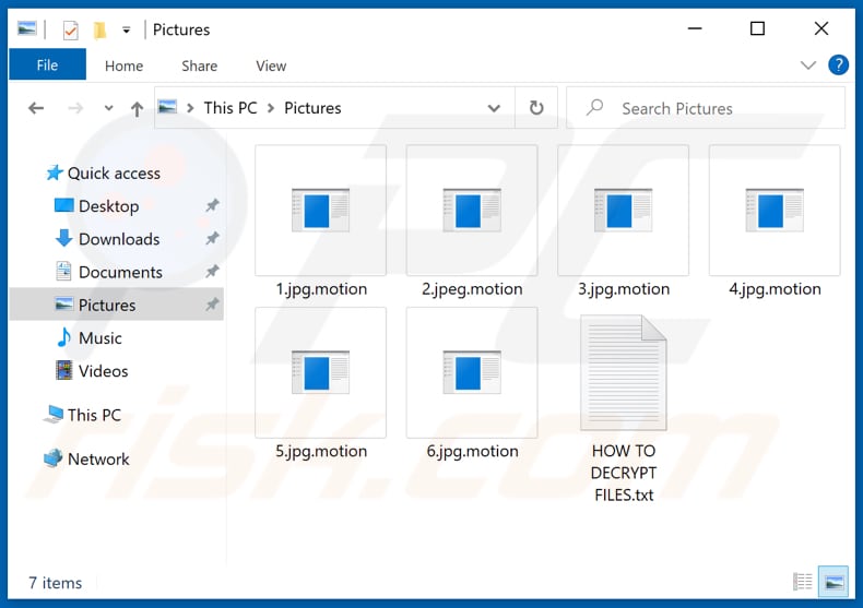 Files encrypted by Motion ransomware (.motion extension)