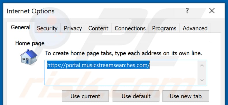 Removing musicstreamsearches.com from Internet Explorer homepage