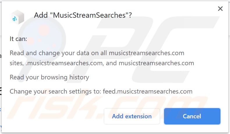 musicstreamsearches browser hijacker notification