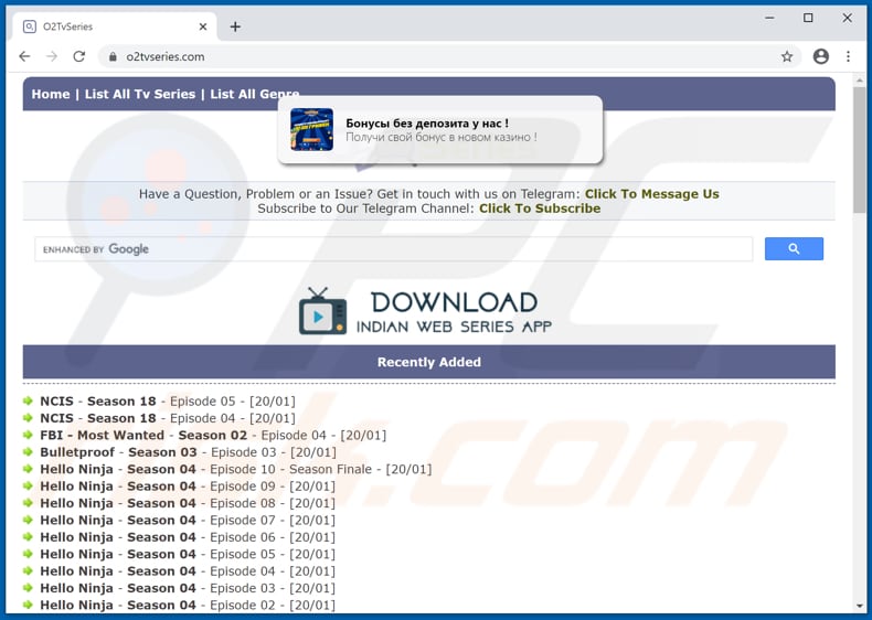 o2tvseries[.]com pop-up redirects