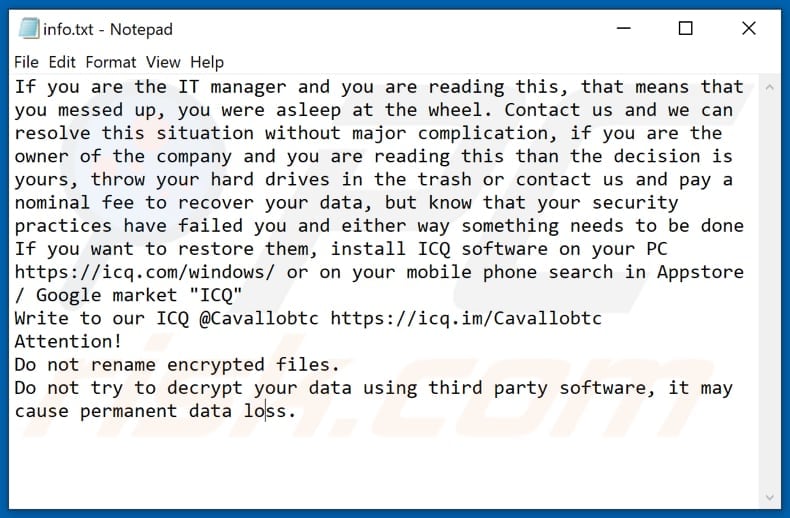 PAYMENT ransomware text file (info.txt)