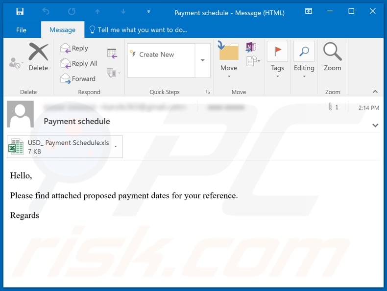 Payment Schedule malware-spreading email spam campaign
