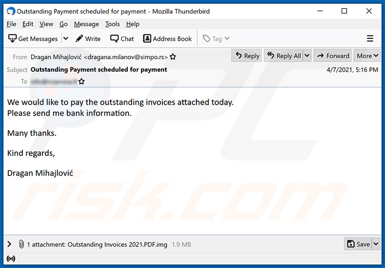 Payment Schedule spam email promoting Agent Tesla (2021-04-12)