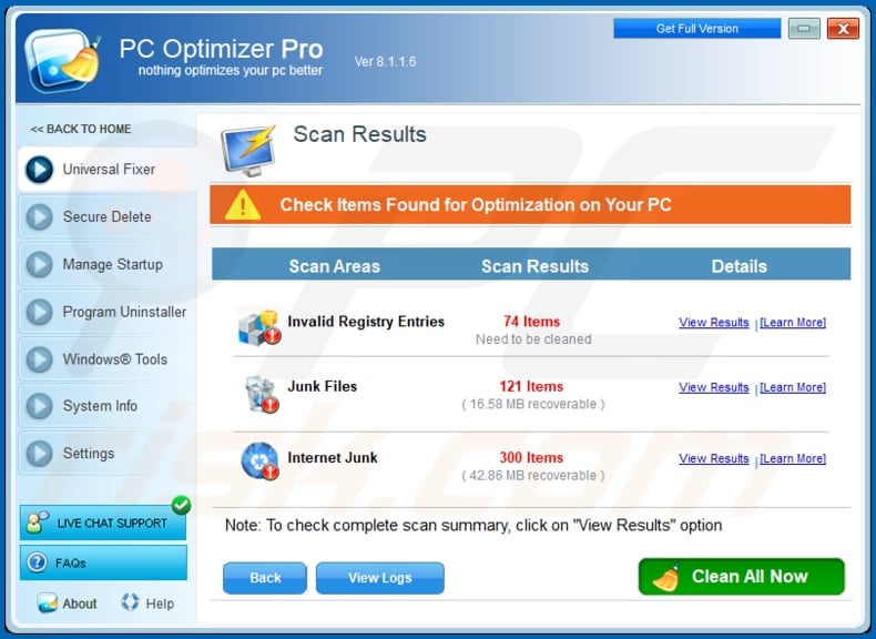 PC Optimizer Pro unwanted application