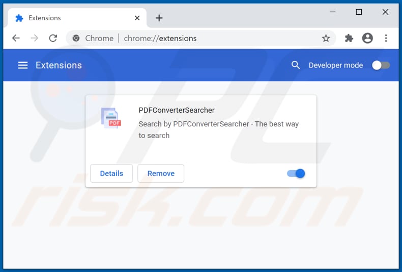Removing pdfconvertersearcher.com related Google Chrome extensions