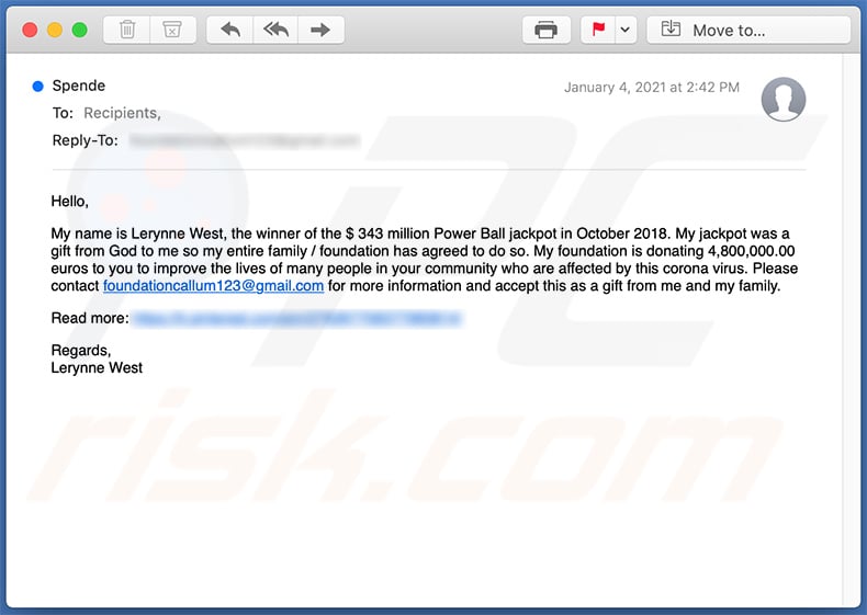 PowerBall-themed spam email