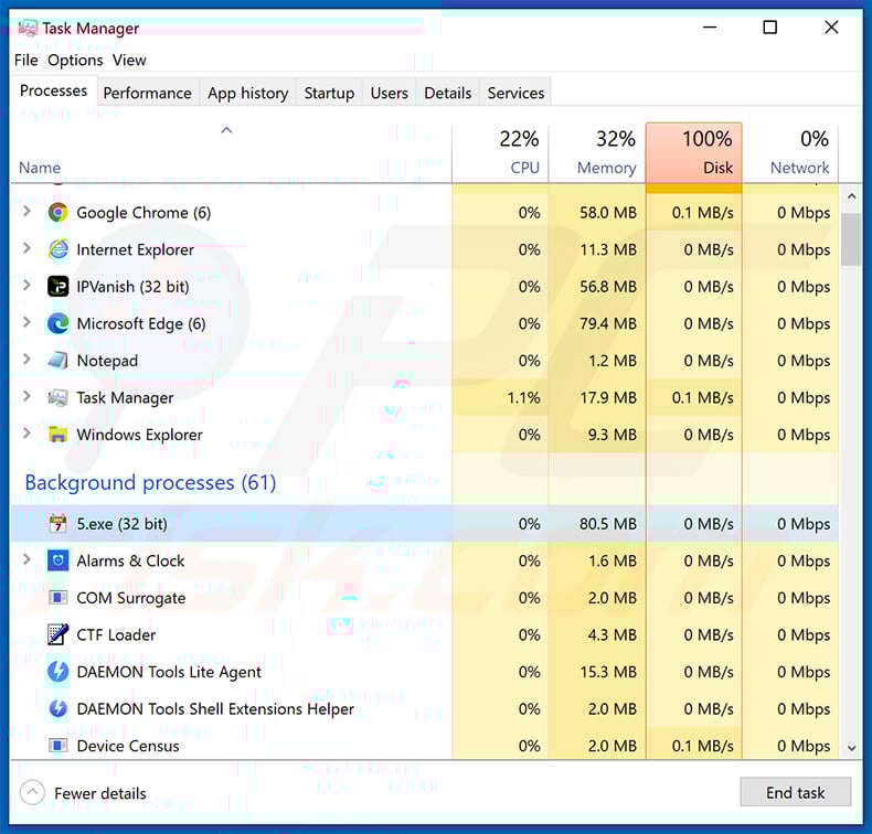 Qlkm ransomware in Windows Task Manager
