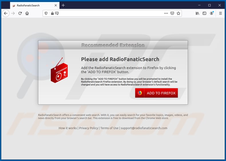 Website used to promote RadioFanaticSearch browser hijacker
