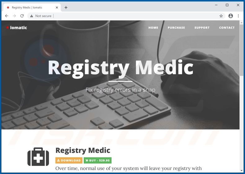 Website used to promote Registry Medic PUA