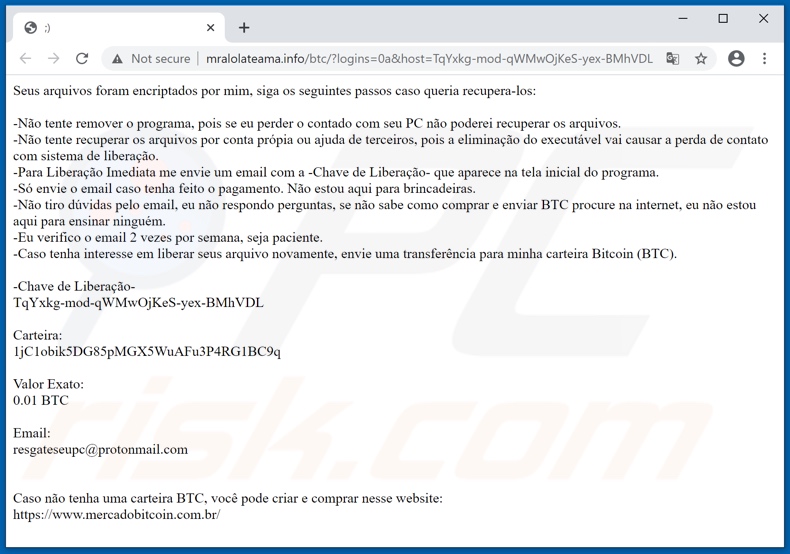 Resgateseup ransomware website