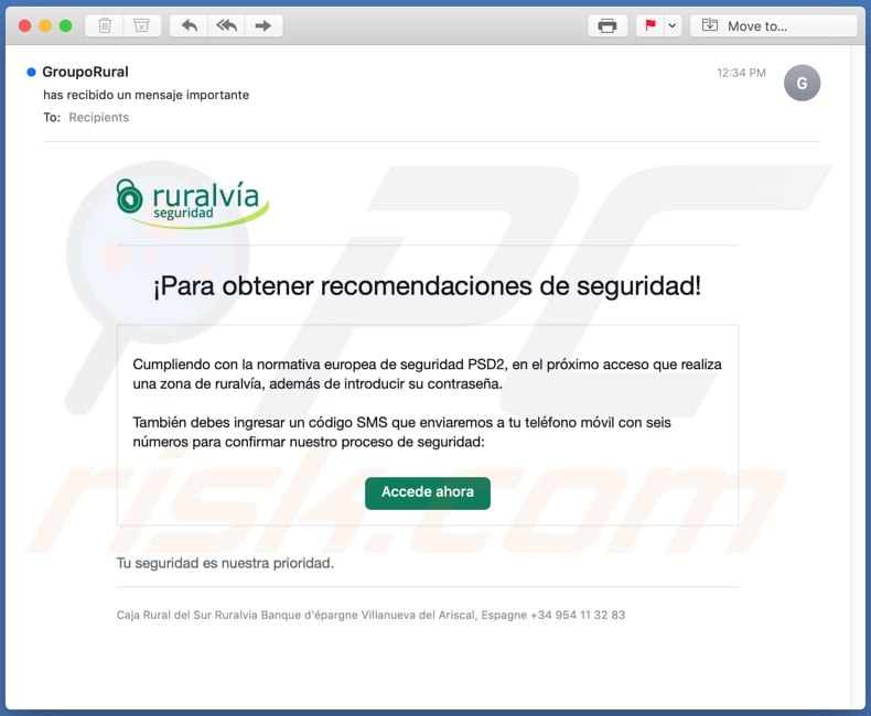 Ruralvía Seguridad phishing scam