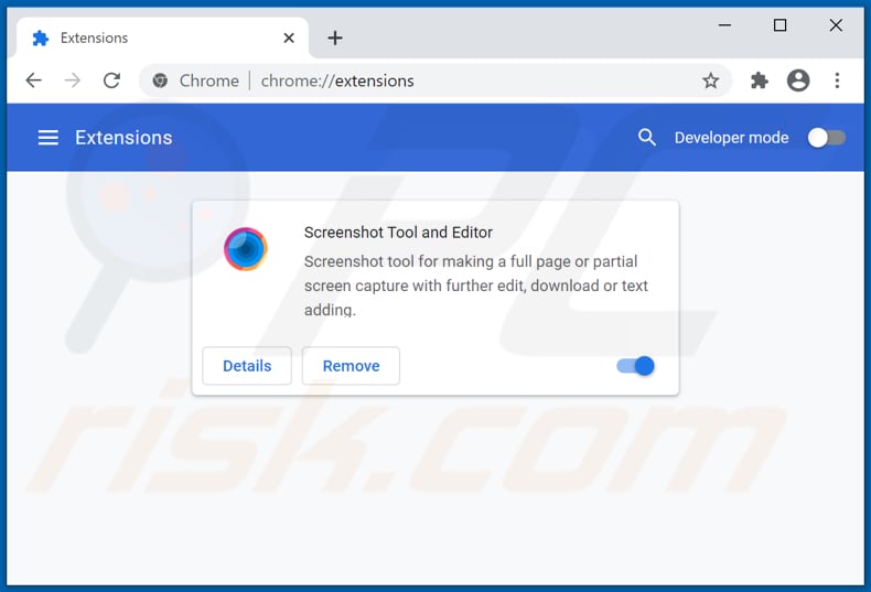 Removing Screenshot Tool and Editor ads from Google Chrome step 2