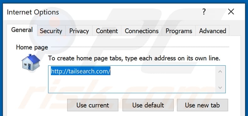 Removing tailsearch.com from Internet Explorer homepage