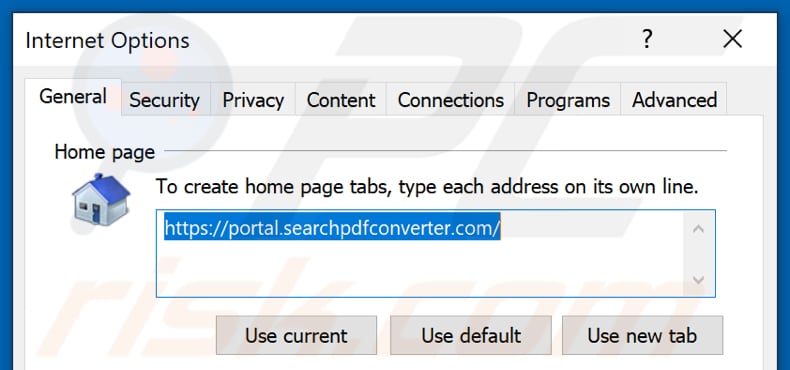 Removing searchpdfconverter.com from Internet Explorer homepage