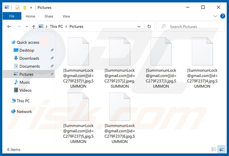 Files encrypted by SUMMON ransomware (.SUMMON extension)