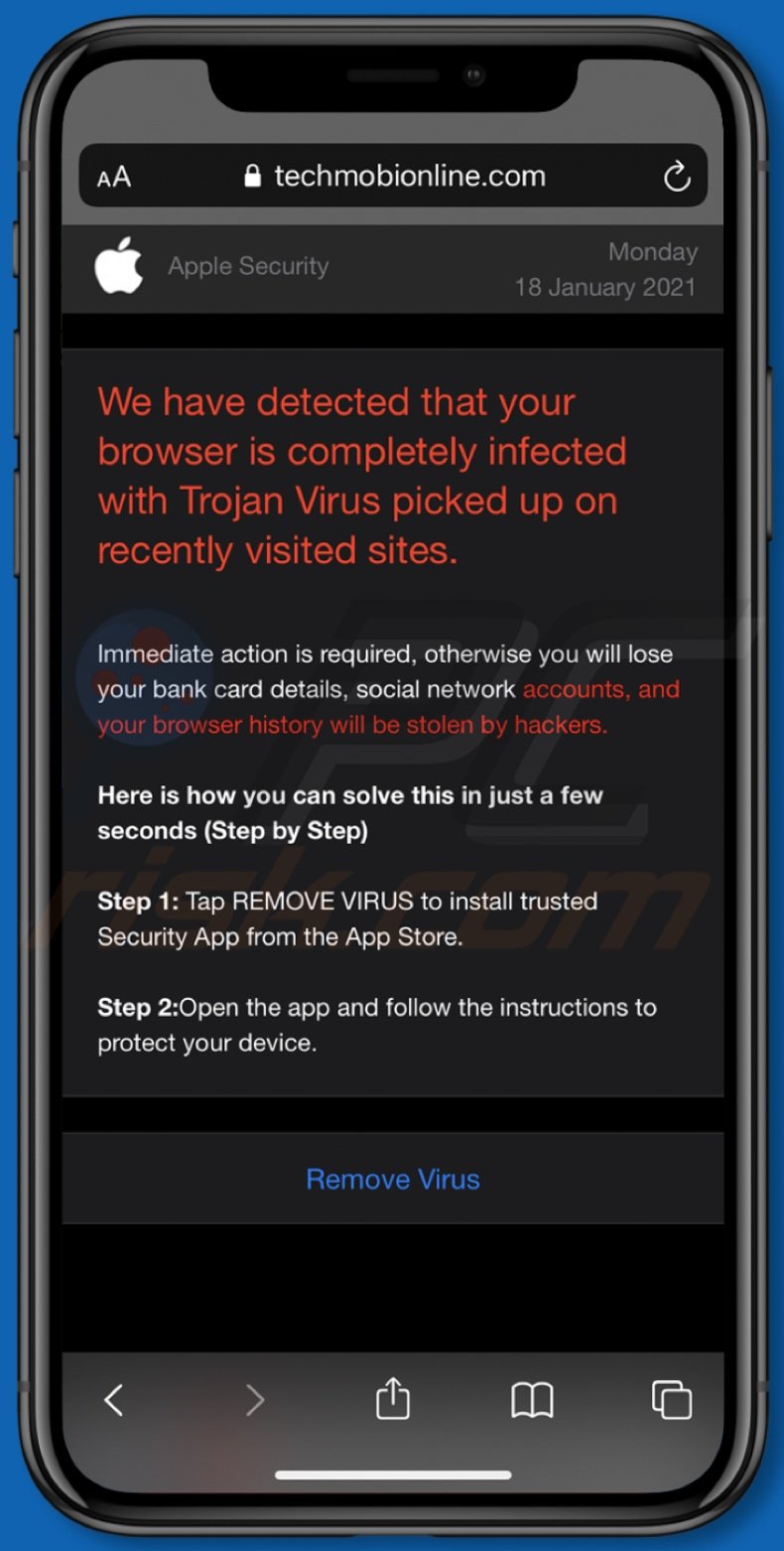 techmobionline[.]com promoted scam variant