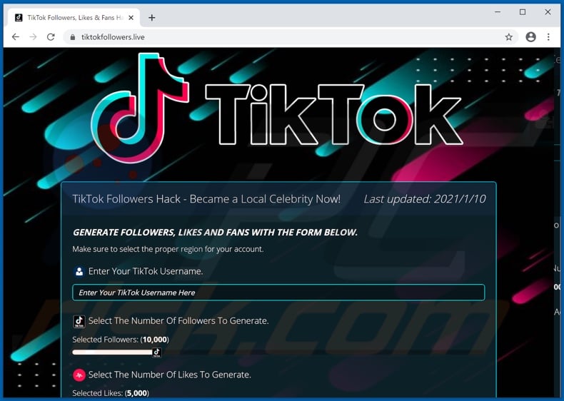 TikTok Followers Hack scam
