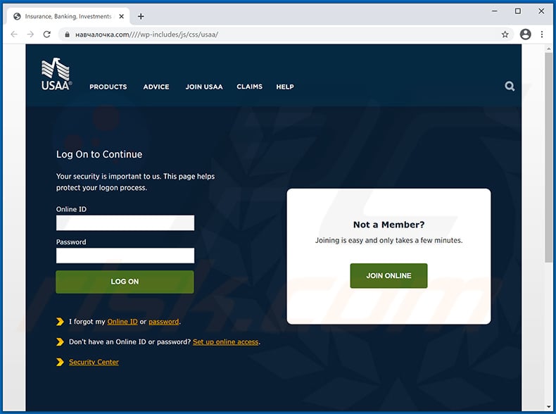 Website promoted via USAA-themed spam emails навчалочка.com
