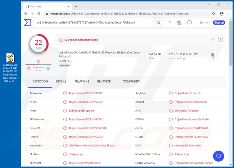 ViperSoftX malware detections on VirusTotal