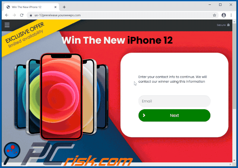 win the new iphone 12 pop-up scam appearance