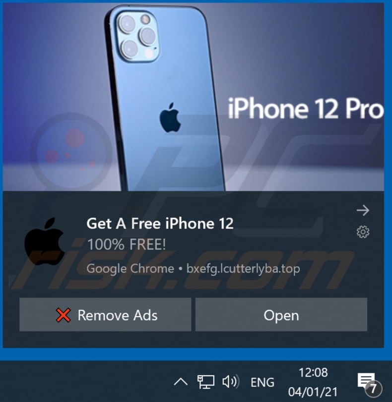 win the new iphone 12 pop-up scam browser notification delivered by lcutterlyba top promoting this scam