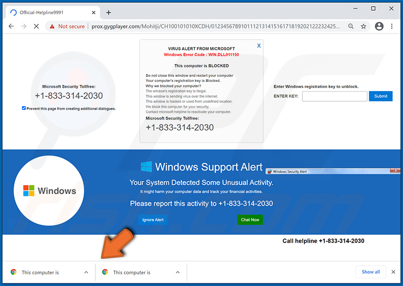 Windows Error Code: DLL011150 pop-up scam (2021-01-13)
