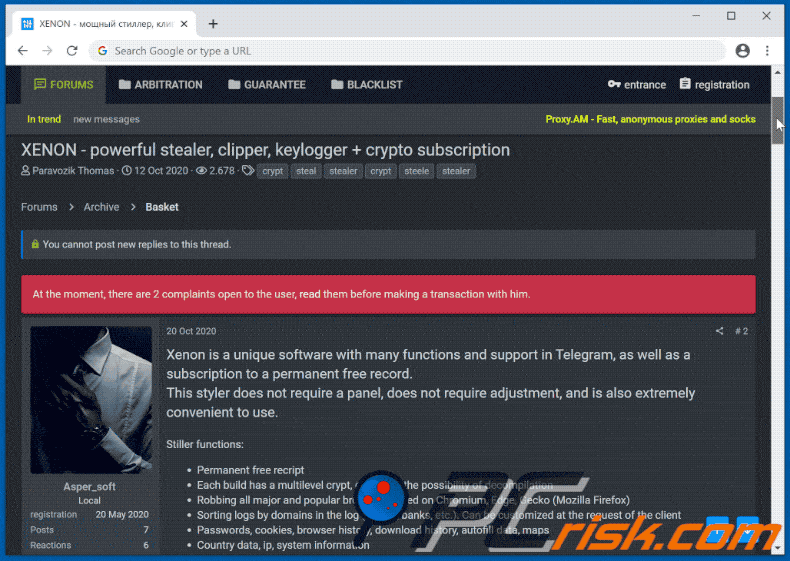 xenon stealer for sale on hacker forum 2