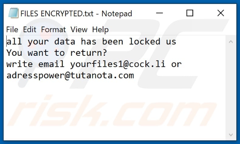 yoAD ransomware text file (FILES ENCRYPTED.txt)