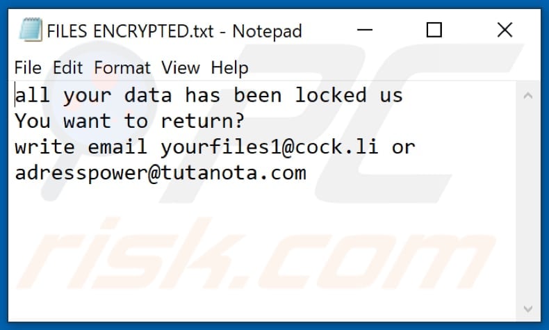 yoAD ransomware text file (FILES ENCRYPTED.txt)