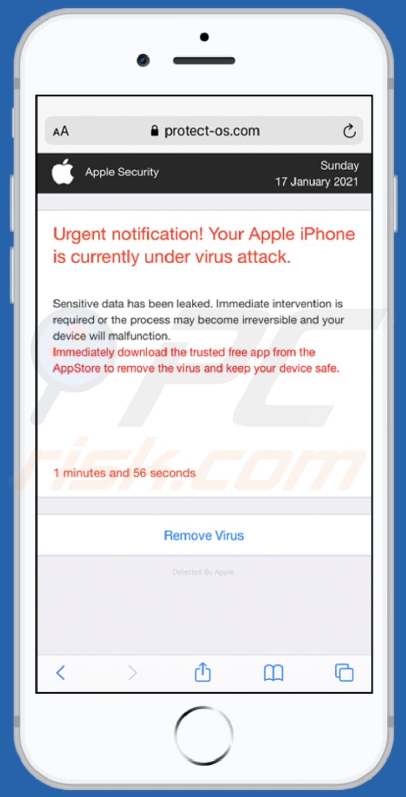 Your Apple iPhone is currently under virus attack scam