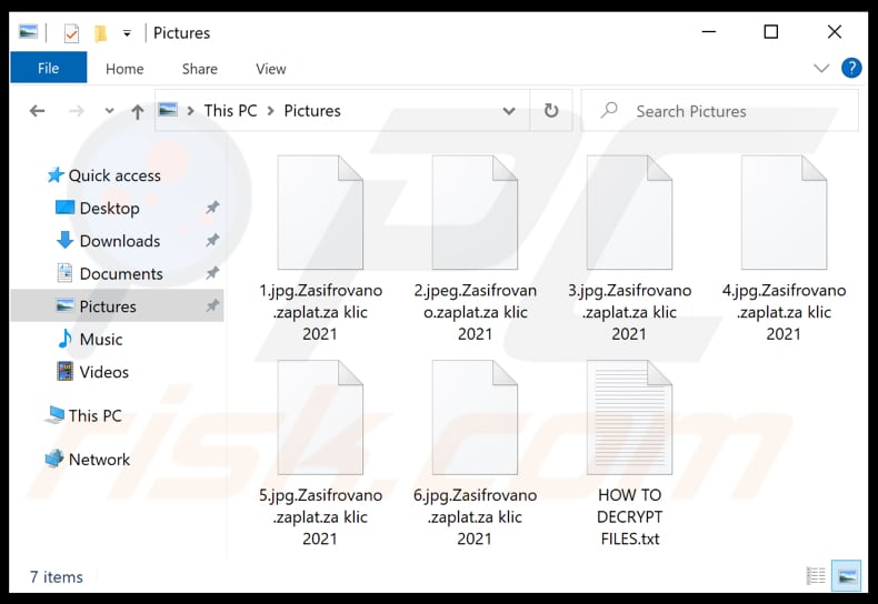 Files encrypted by Zasifrovano.zaplat.za klic 2021 ransomware (.Zasifrovano.zaplat.za klic 2021 extension)