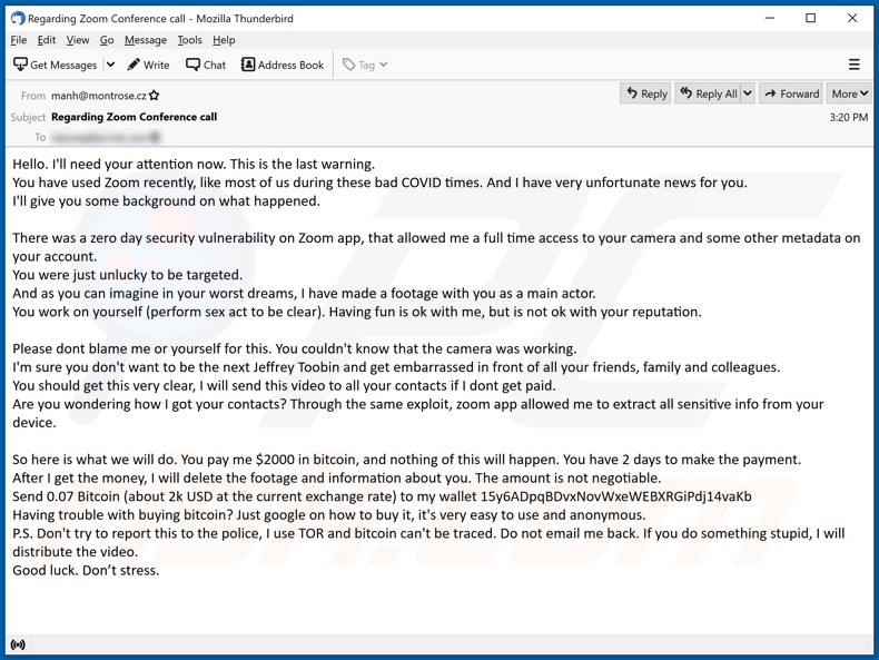 Zero day security vulnerability on Zoom app email spam campaign
