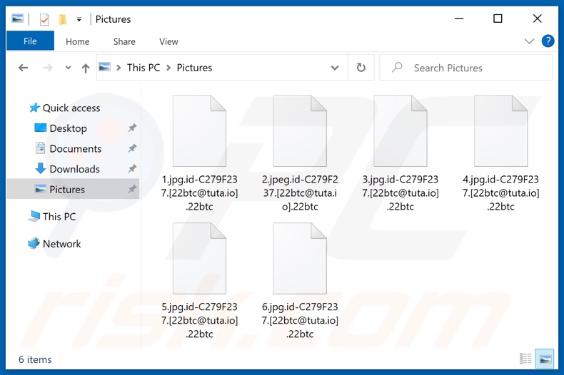 Files encrypted by 22btc ransomware (.22btc extension)