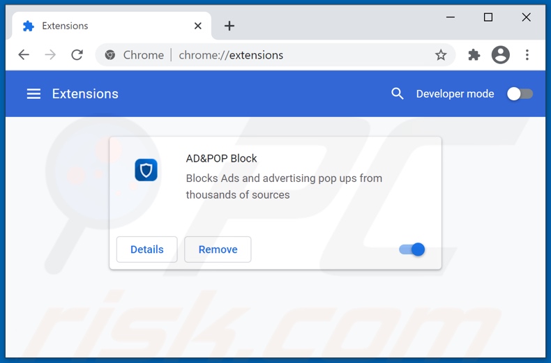 Removing AD&POP Block ads from Google Chrome step 2