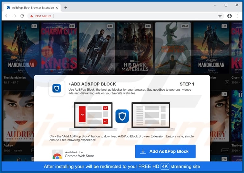 Website promoting AD&POP Block adware