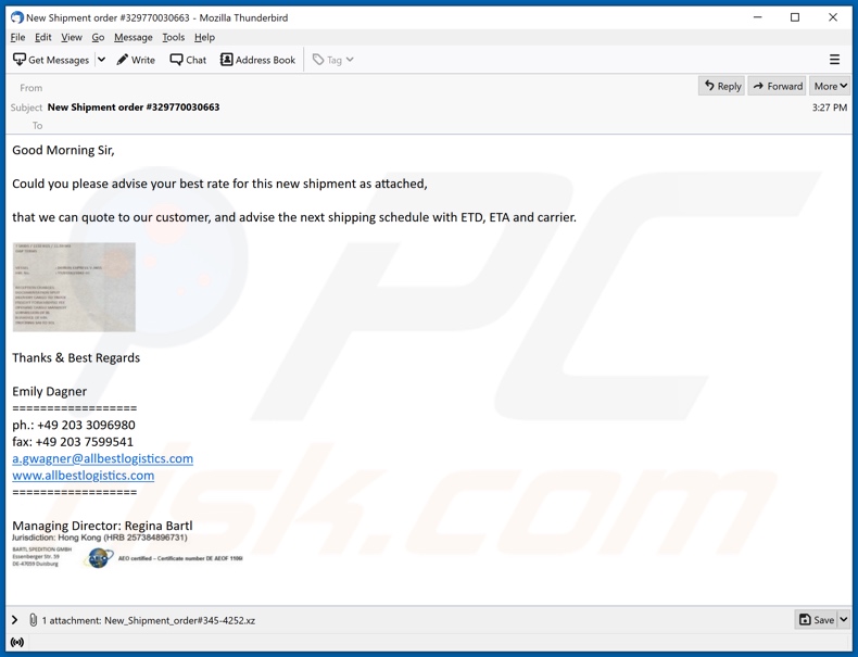 All Best Logistics malware-spreading email spam campaign