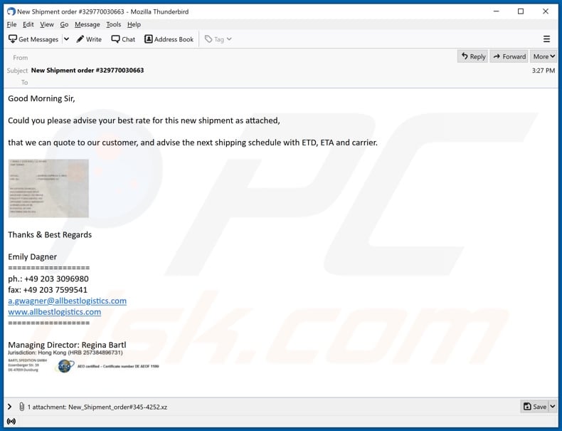 All Best Logistics malware-spreading email spam campaign