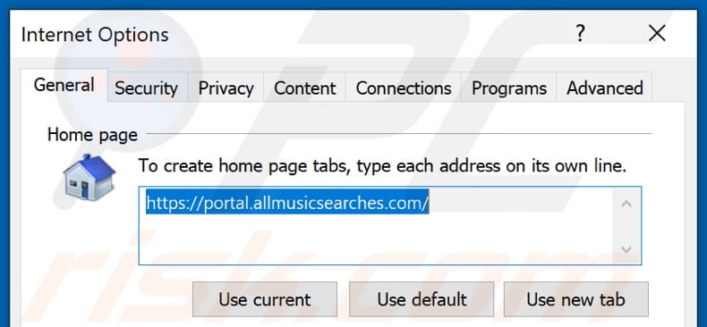 Removing allmusicsearches.com from Internet Explorer homepage