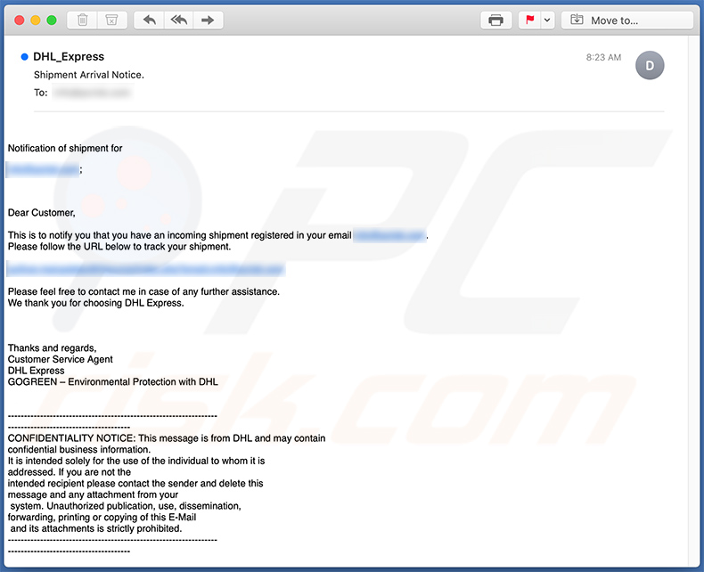 DHL Arrival Notice spam email (2021-02-08)