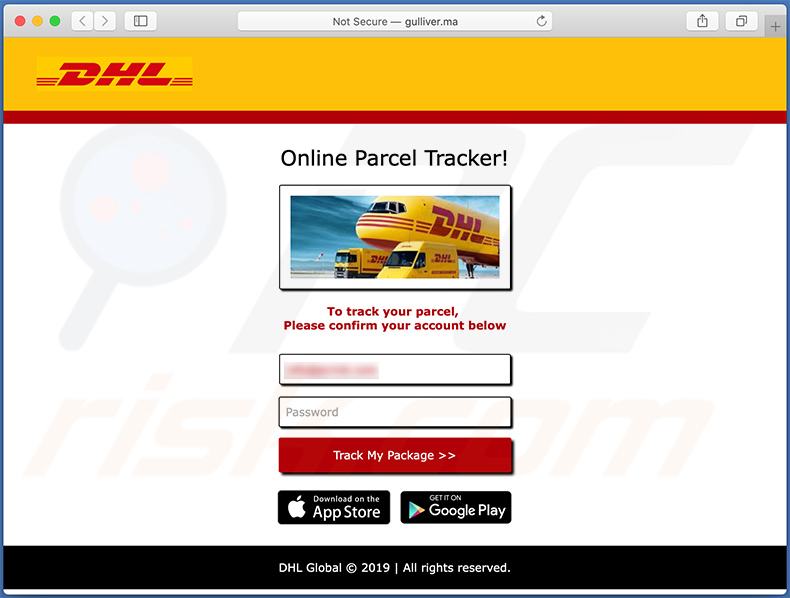Phishing website promoted via DHL Arrival Notice spam email (2021-02-08)