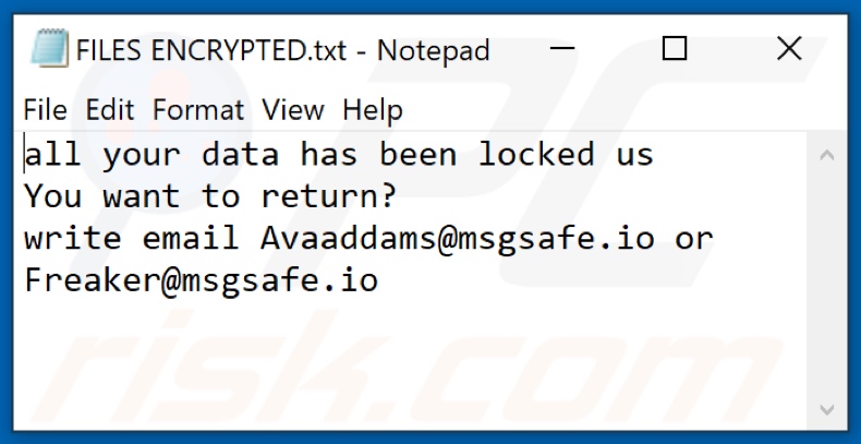Avaad ransomware text file (FILES ENCRYPTED.txt)