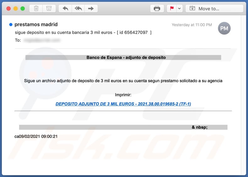 Banco de Espana email spam campaign
