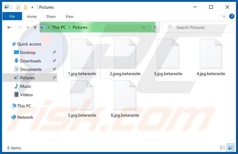 Files encrypted by Betarasite ransomware (.betarasite extension)
