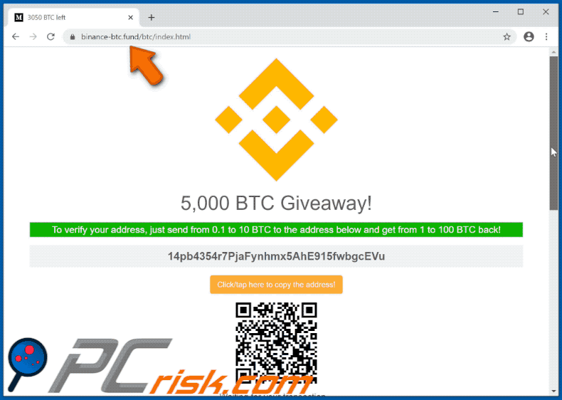 binance giveaway scam website second variant offering bitcoins