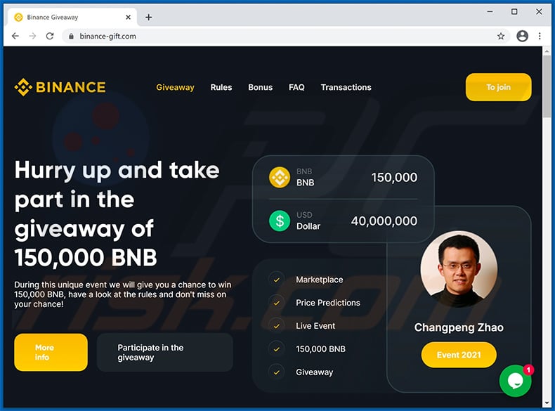 Binance Bitcoin giveaway scam